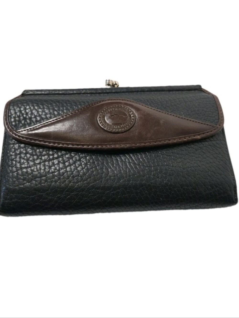 Dooney & Bourke Vintage Black Pebbled Leather Wallet with Brown Trim